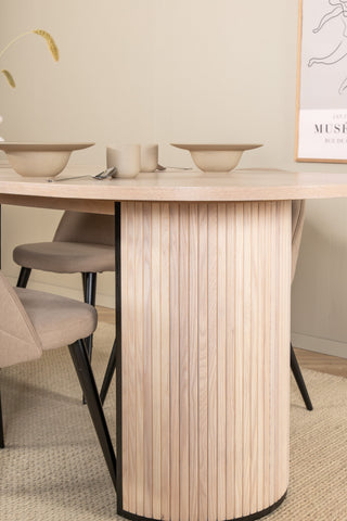 Venture Home Bianca Ovalt matbord , White Wash Black Faner+Velvet Stitches Stol , Black Beige Velvet_4