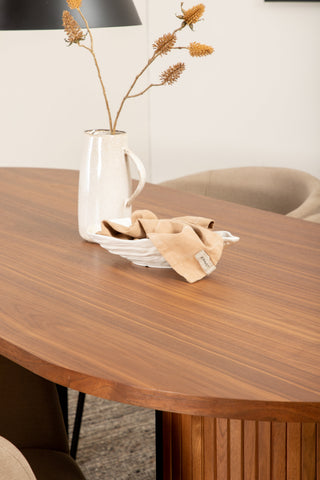 Venture Home Bianca Ovalt Matbord , Valnötsvart Faner+Berit Stol , Svart Beige Tyg (Polyesterlinne )_4