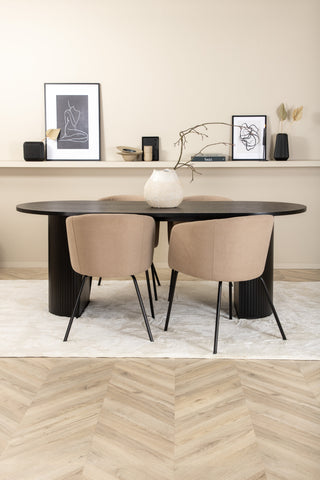 Venture Home Bianca Ovalt Matbord , Svart Svart Faner+Berit Stol , Svart Beige Tyg (Polyesterlinne )_4