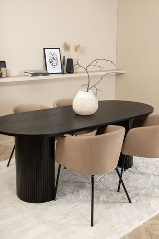 Venture Home Bianca Ovalt Matbord , Svart Svart Faner+Berit Stol , Svart Beige Tyg (Polyesterlinne )_4