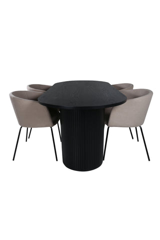 Venture Home Bianca Ovalt Matbord , Svart Svart Faner+Berit Stol , Svart Beige Tyg (Polyesterlinne )_4