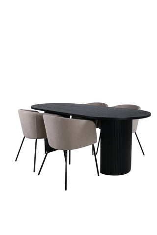 Venture Home Bianca Ovalt Matbord , Svart Svart Faner+Berit Stol , Svart Beige Tyg (Polyesterlinne )_4
