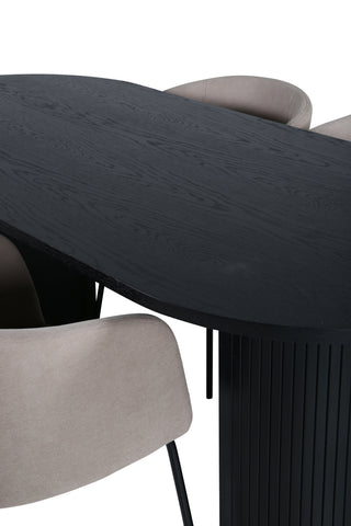 Venture Home Bianca Ovalt Matbord , Svart Svart Faner+Berit Stol , Svart Beige Tyg (Polyesterlinne )_4