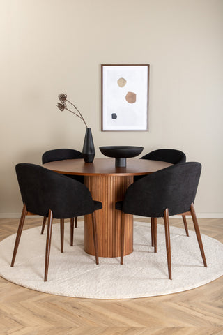 Venture Home Bianca Runt matbord - Valnöt / Svart faner+Bågmatsalsstol - Valnötsben - Svart tyg_4