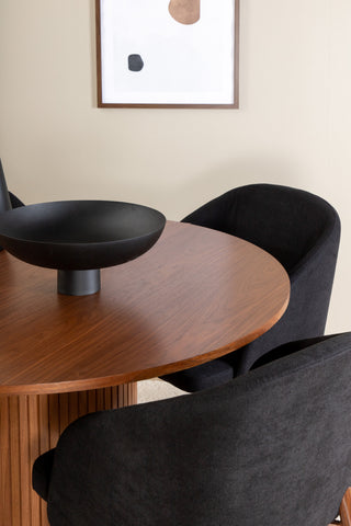 Venture Home Bianca Runt matbord - Valnöt / Svart faner+Bågmatsalsstol - Valnötsben - Svart tyg_4