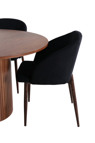 Venture Home Bianca Runt matbord - Valnöt / Svart faner+Bågmatsalsstol - Valnötsben - Svart tyg_4