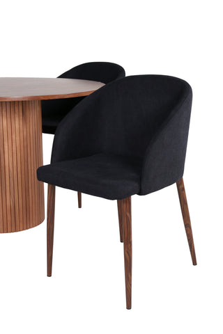 Venture Home Bianca Runt matbord - Valnöt / Svart faner+Bågmatsalsstol - Valnötsben - Svart tyg_4