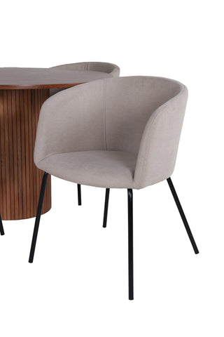 Venture Home Bianca Runt Matbord - Valnöt / Svart Faner+Berit Stol - Svart / Beige Tyg (Polyesterlinne )_4