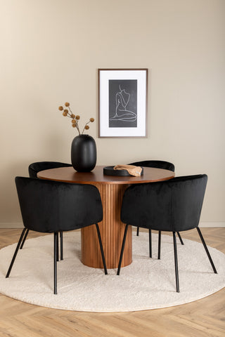 Venture Home Bianca Runt Matbord - Valnöt / Svart Faner+Berit Stol - Svart / Svart Sammet_4