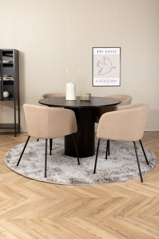 Venture Home Bianca Runt Matbord , Svart Svart Faner+Berit Stol , Svart Beige Tyg (Polyesterlinne )_4