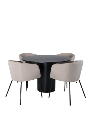 Venture Home Bianca Runt Matbord , Svart Svart Faner+Berit Stol , Svart Beige Tyg (Polyesterlinne )_4