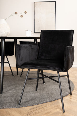 Venture Home Dipp Matbord - 115cm - Svart faner / Helsvarta ben + Petra Stol - Svart / Svart Sammet_4