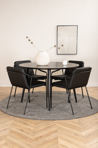 Venture Home Dipp Matbord - 115cm - Svart faner / Helsvarta ben +Tvist Stol - Svart / Svart PU_4