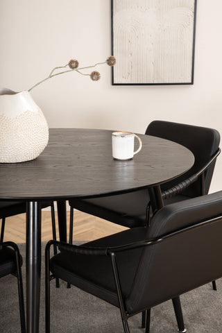 Venture Home Dipp Matbord - 115cm - Svart faner / Helsvarta ben +Tvist Stol - Svart / Svart PU_4