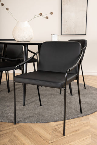 Venture Home Dipp Matbord - 115cm - Svart faner / Helsvarta ben +Tvist Stol - Svart / Svart PU_4