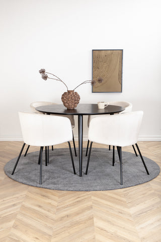 Venture Home Dipp Matbord - 115cm - Svart faner / Helsvarta ben +Berit Stol - Svart / Beige Sammet_4