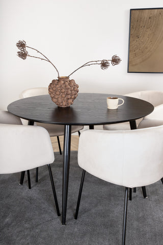 Venture Home Dipp Matbord - 115cm - Svart faner / Helsvarta ben +Berit Stol - Svart / Beige Sammet_4
