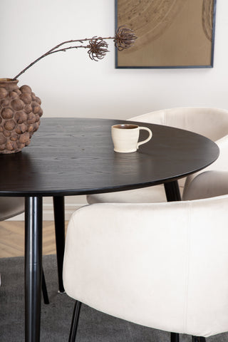 Venture Home Dipp Matbord - 115cm - Svart faner / Helsvarta ben +Berit Stol - Svart / Beige Sammet_4