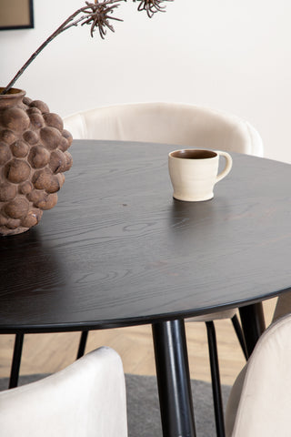 Venture Home Dipp Matbord - 115cm - Svart faner / Helsvarta ben +Berit Stol - Svart / Beige Sammet_4