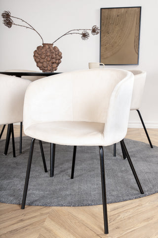 Venture Home Dipp Matbord - 115cm - Svart faner / Helsvarta ben +Berit Stol - Svart / Beige Sammet_4