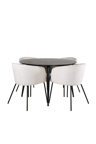 Venture Home Dipp Matbord - 115cm - Svart faner / Helsvarta ben +Berit Stol - Svart / Beige Sammet_4