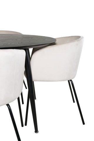 Venture Home Dipp Matbord - 115cm - Svart faner / Helsvarta ben +Berit Stol - Svart / Beige Sammet_4