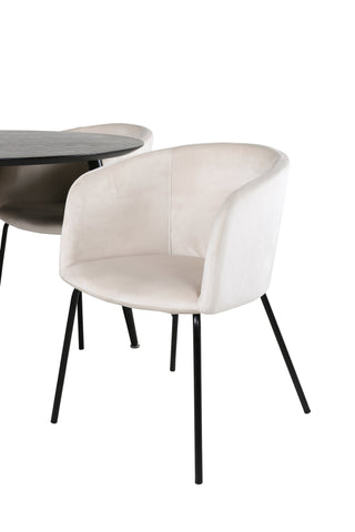 Venture Home Dipp Matbord - 115cm - Svart faner / Helsvarta ben +Berit Stol - Svart / Beige Sammet_4