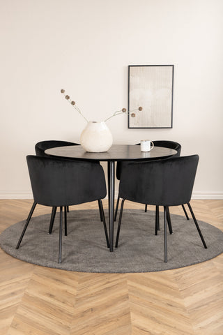 Venture Home Dipp Matbord - 115cm - Svart faner / Helsvarta ben +Berit Stol - Svart / Svart Sammet_4