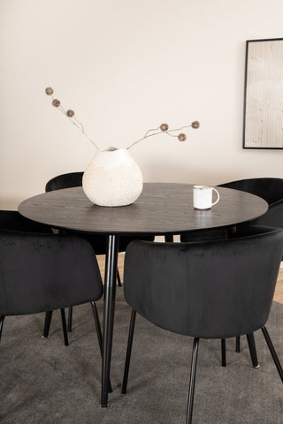 Venture Home Dipp Matbord - 115cm - Svart faner / Helsvarta ben +Berit Stol - Svart / Svart Sammet_4