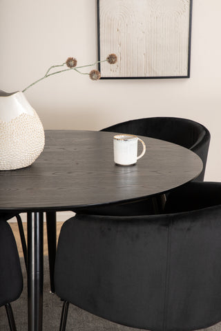 Venture Home Dipp Matbord - 115cm - Svart faner / Helsvarta ben +Berit Stol - Svart / Svart Sammet_4