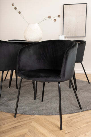 Venture Home Dipp Matbord - 115cm - Svart faner / Helsvarta ben +Berit Stol - Svart / Svart Sammet_4