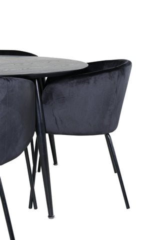 Venture Home Dipp Matbord - 115cm - Svart faner / Helsvarta ben +Berit Stol - Svart / Svart Sammet_4
