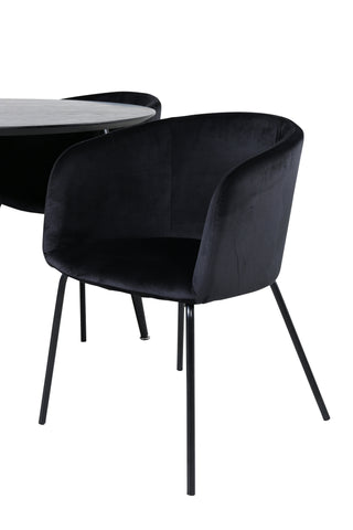 Venture Home Dipp Matbord - 115cm - Svart faner / Helsvarta ben +Berit Stol - Svart / Svart Sammet_4