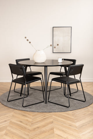 Venture Home Dipp Matbord - 115cm - Svart faner / Helsvarta ben +Kenth Chair - Svart / Svart PU_4
