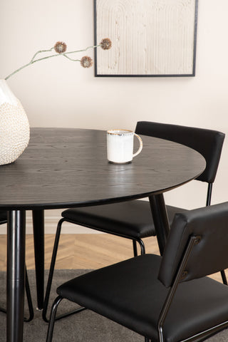 Venture Home Dipp Matbord - 115cm - Svart faner / Helsvarta ben +Kenth Chair - Svart / Svart PU_4