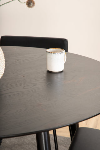 Venture Home Dipp Matbord - 115cm - Svart faner / Helsvarta ben +Kenth Chair - Svart / Svart PU_4