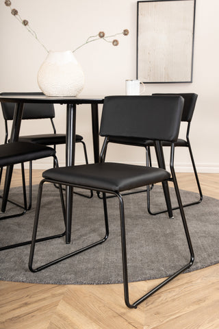 Venture Home Dipp Matbord - 115cm - Svart faner / Helsvarta ben +Kenth Chair - Svart / Svart PU_4
