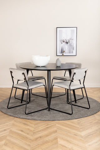 Venture Home Dipp Matbord - 115cm - Svart faner / Helsvarta ben +Kenth Chair - Svart / Ljusgrå Sammet_4