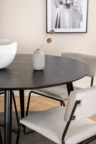 Venture Home Dipp Matbord - 115cm - Svart faner / Helsvarta ben +Kenth Chair - Svart / Ljusgrå Sammet_4