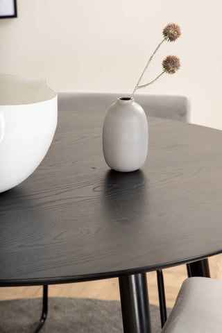 Venture Home Dipp Matbord - 115cm - Svart faner / Helsvarta ben +Kenth Chair - Svart / Ljusgrå Sammet_4