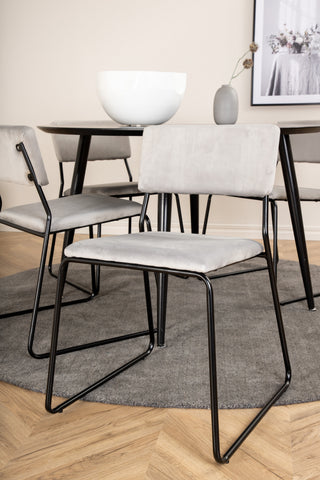 Venture Home Dipp Matbord - 115cm - Svart faner / Helsvarta ben +Kenth Chair - Svart / Ljusgrå Sammet_4