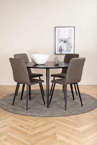 Venture Home Dipp Matbord - 115cm - Svart faner / Helsvarta ben +Windu Lyx Stol - Svart / Grå Micro Fibre_4