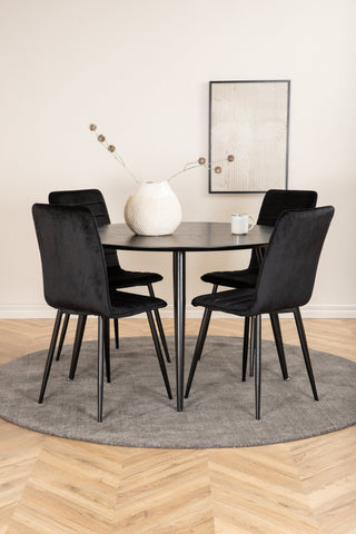 Venture Home Dipp Matbord - 115cm - Svart faner / Helsvarta ben +Windu Lyx Stol - Svart / Svart Sammet_4