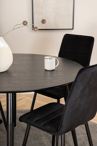 Venture Home Dipp Matbord - 115cm - Svart faner / Helsvarta ben +Windu Lyx Stol - Svart / Svart Sammet_4