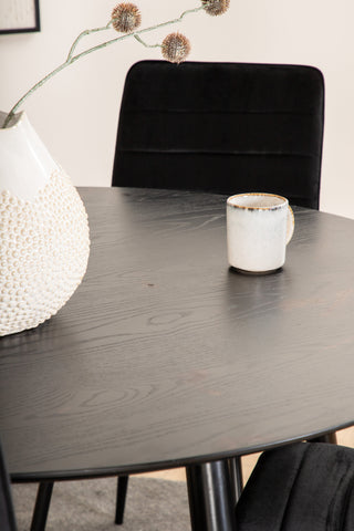 Venture Home Dipp Matbord - 115cm - Svart faner / Helsvarta ben +Windu Lyx Stol - Svart / Svart Sammet_4