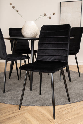 Venture Home Dipp Matbord - 115cm - Svart faner / Helsvarta ben +Windu Lyx Stol - Svart / Svart Sammet_4