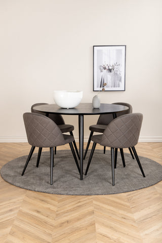 Venture Home Dipp Matbord - 115cm - Svart faner / Helsvarta ben + Velvet Stitches Stol - Svart / Grå Micro Fibre_4