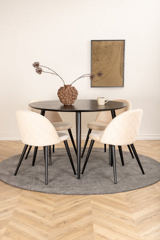 Venture Home Dipp Matbord - 115cm - Svart faner / Helsvarta ben + Velvet Stitches Stol - Svart / Beige Velvet_4