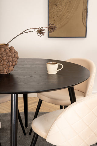 Venture Home Dipp Matbord - 115cm - Svart faner / Helsvarta ben + Velvet Stitches Stol - Svart / Beige Velvet_4