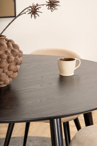 Venture Home Dipp Matbord - 115cm - Svart faner / Helsvarta ben + Velvet Stitches Stol - Svart / Beige Velvet_4